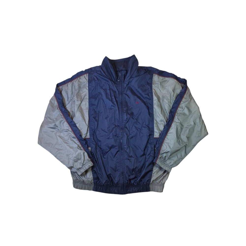 Nike Vintage Windbreaker Jacket Mens L Blue Gray Full Zip Spell Out Swoosh 90s